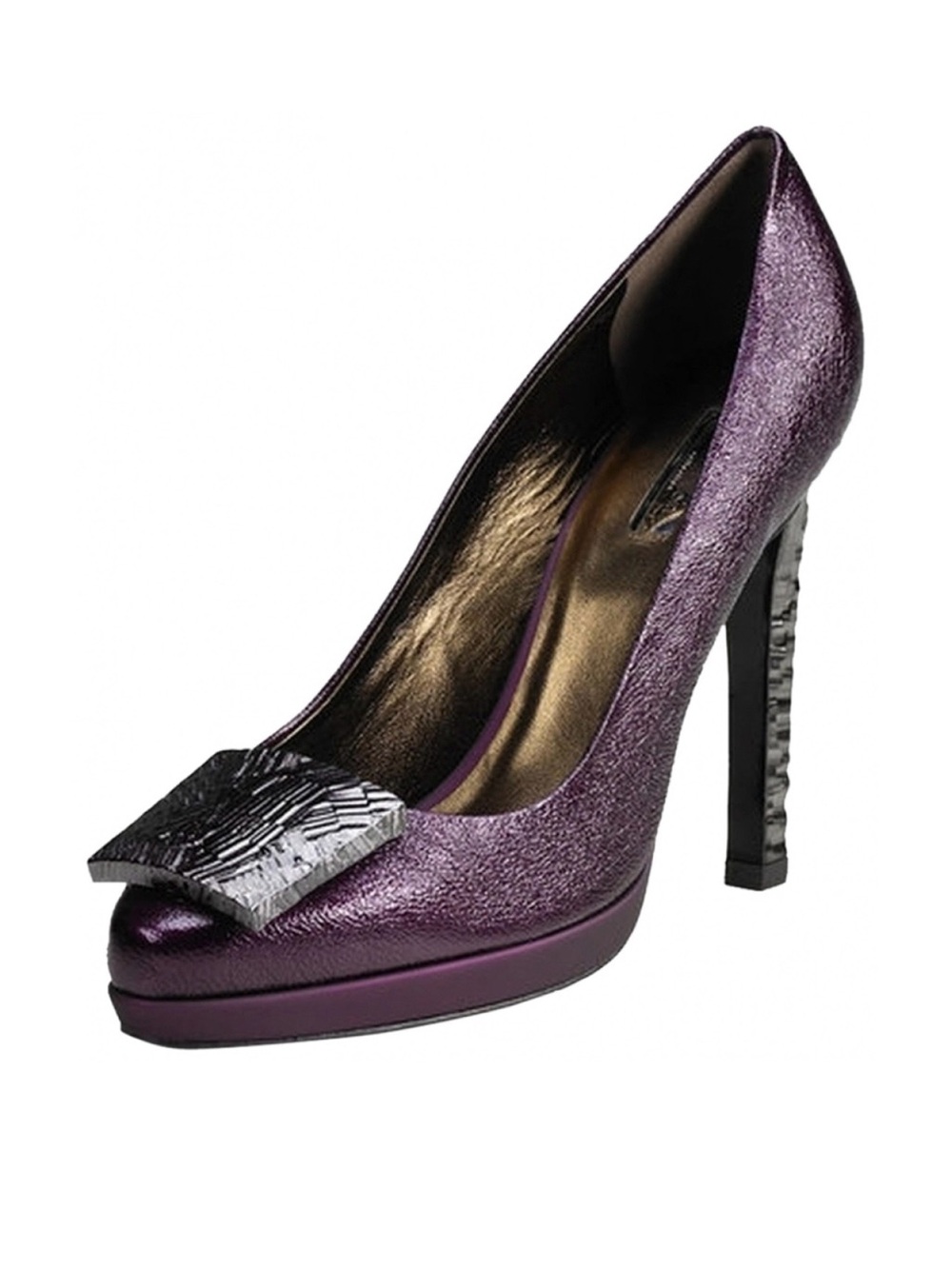 Calvin Klein Metallic Purple Pump with Textured Silver Accent 7.5